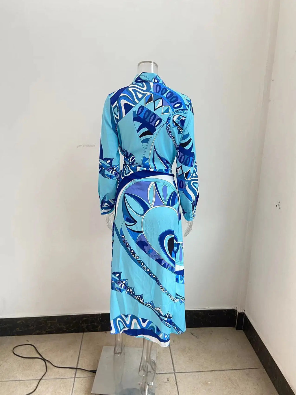 Printed Striped Shirt Collar Midi Dress For Women Everyday