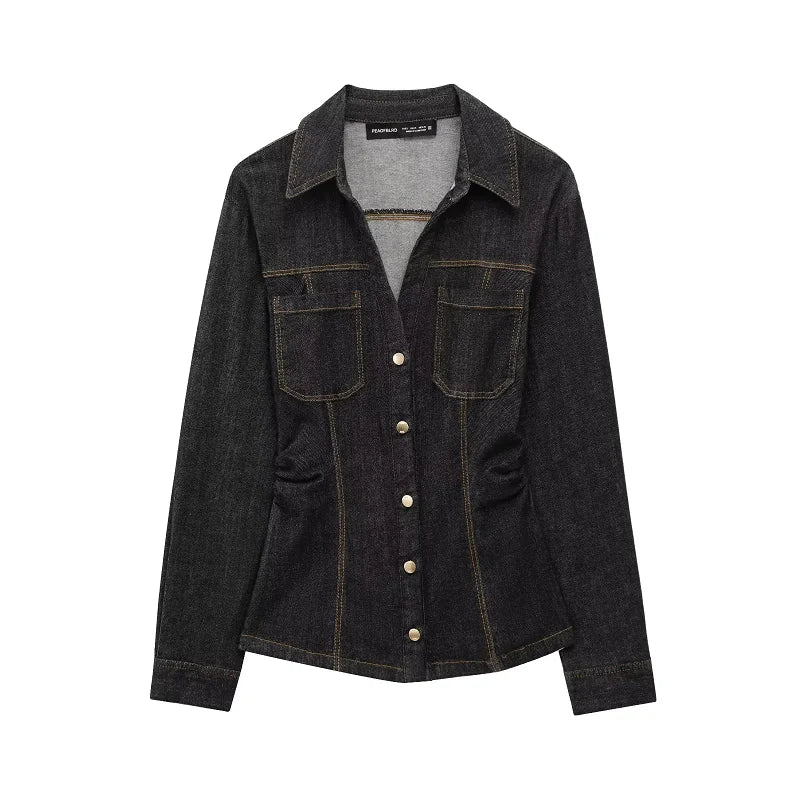 Women's Denim Pants Set 2 Piece Outfit with Long Sleeve Tops and Wide Leg Trousers for Casual Elegance