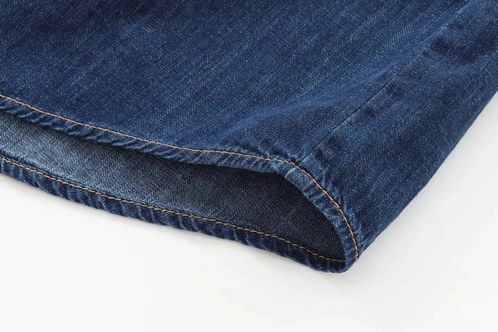 Women's Elegant Denim Shirt with Bowtie Single Breasted Casual Streetwear Autumn Winter Fashion Solid Button-Up