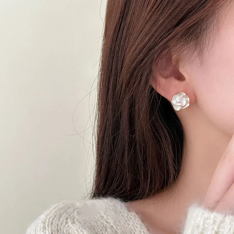 Delicate Camellia Flower Stud Earrings for Women Elegant Daily Jewelry Gift