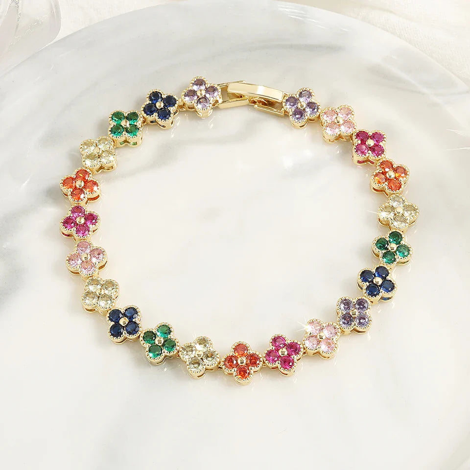 Rainbow Colorful Clover Zircon Bracelet Charming Crystal Jewelry Gift