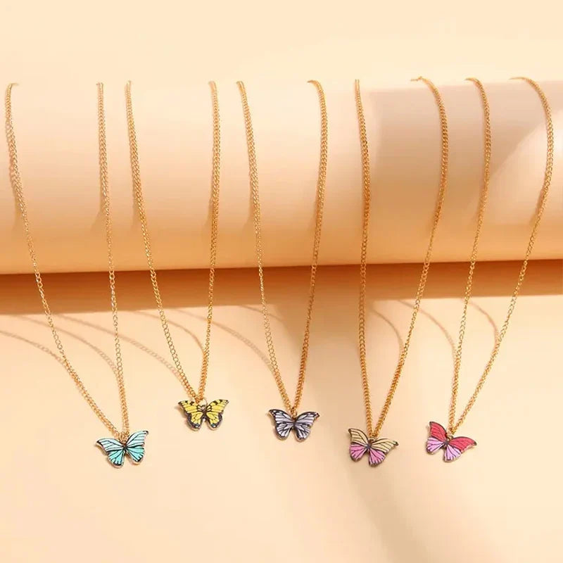 5 Piece Boho Colorful Butterfly Necklace Set for Women Cute Pendant Jewelry Gift