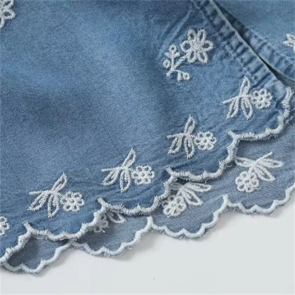 Womens V Neck Embroidered Dress Casual Elegant Short Sleeve