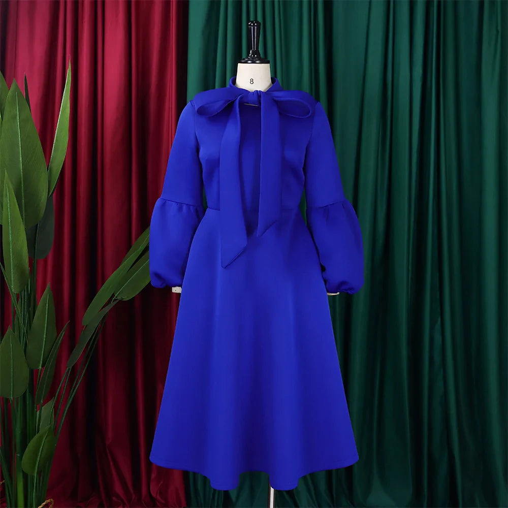 Elegant A Line Midi Dress With Bow Collar For Party