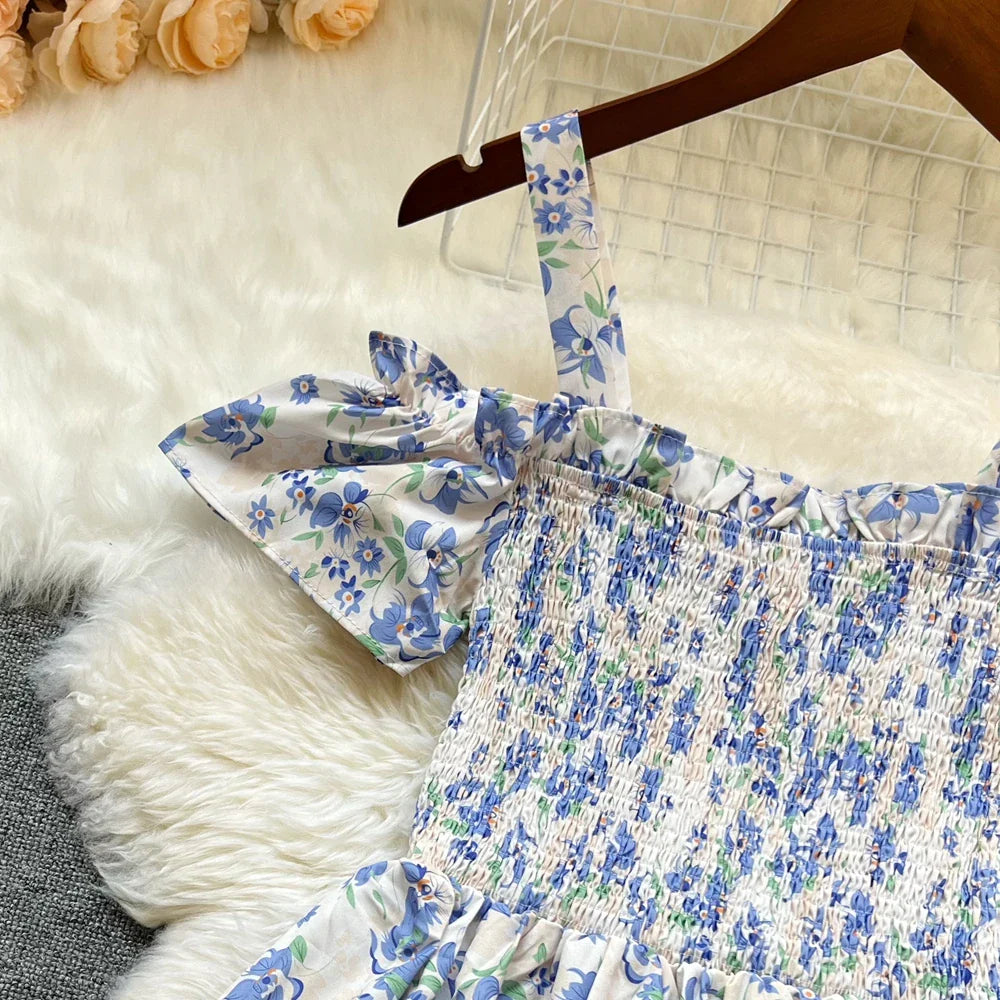 Floral Print Off Shoulder Summer Beach Dress For Women