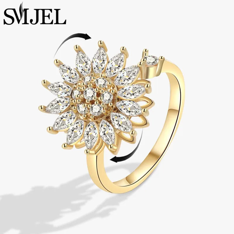 Sunflower Anxiety Ring Fidget Spinner with Butterfly and Hummingbird Charms for Stress Relief Gifts for Women