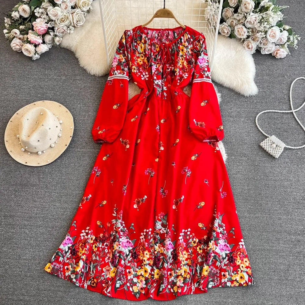 Floral Print Maxi Dress For Women Elegant Swing Tunic