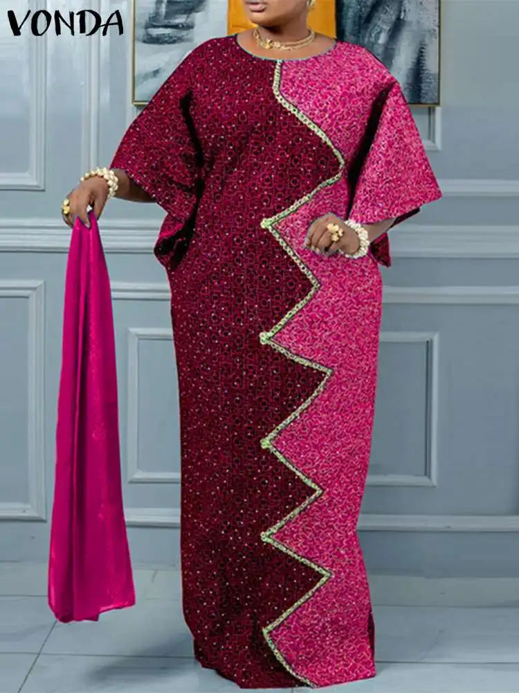 Bohemian Printed Maxi Dress With Bat Wing Sleeves For Party