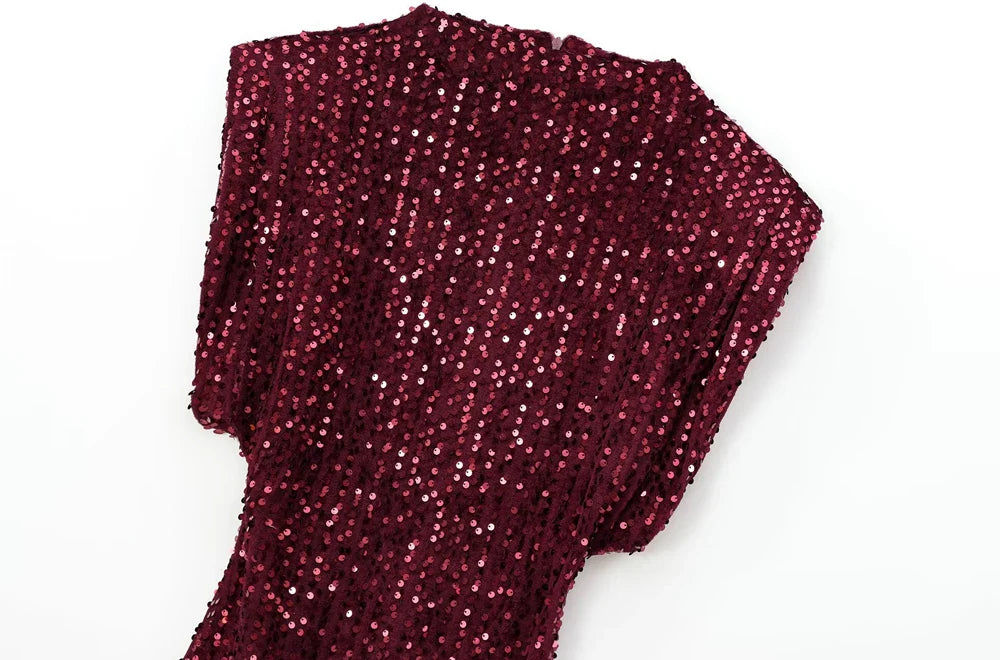 Sequined Mini Dress With Shoulder Pads O Neck Sleeveless