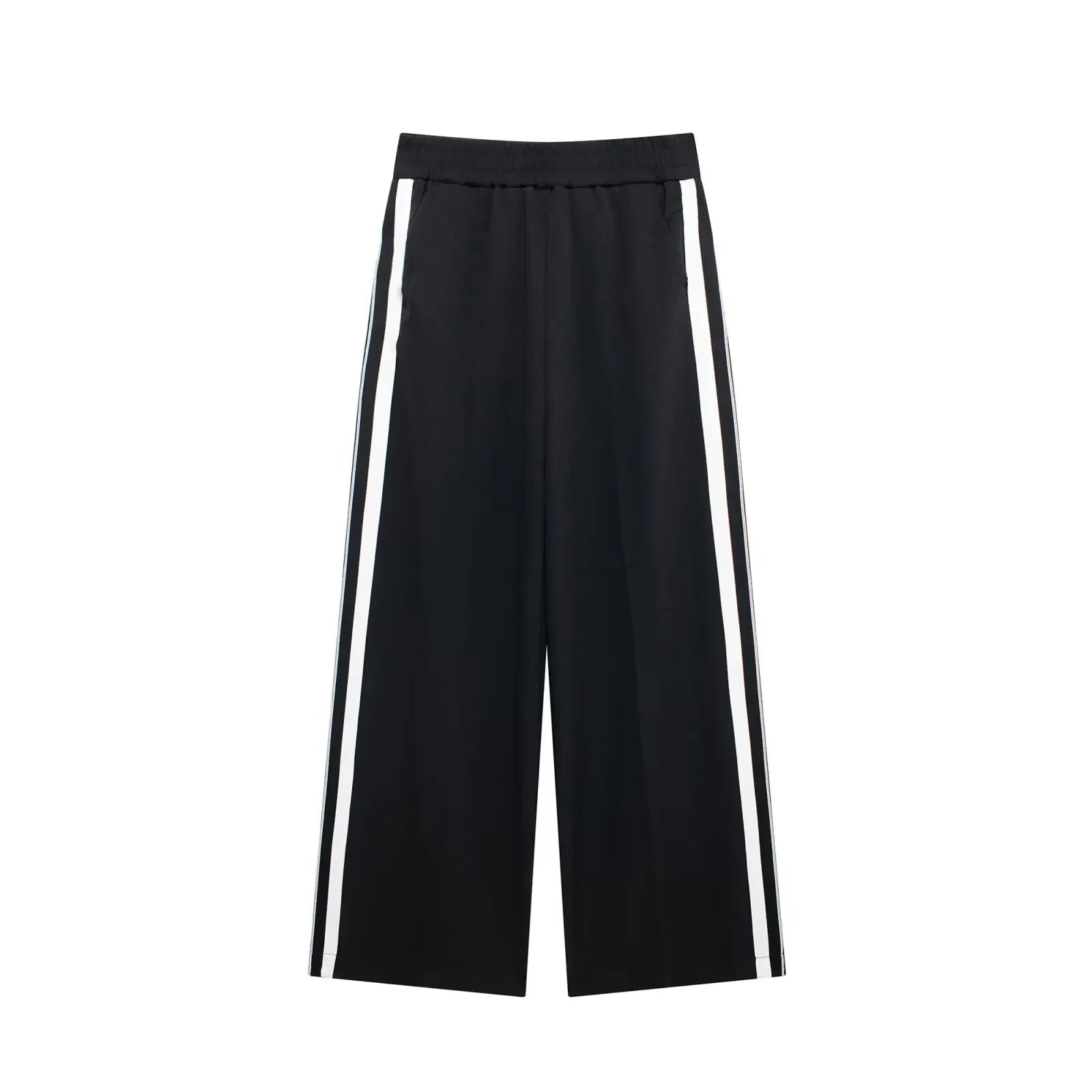 Women Casual Sports Suit with Side Stripe Long Sleeve Zipper Jacket and Wide Leg Pants