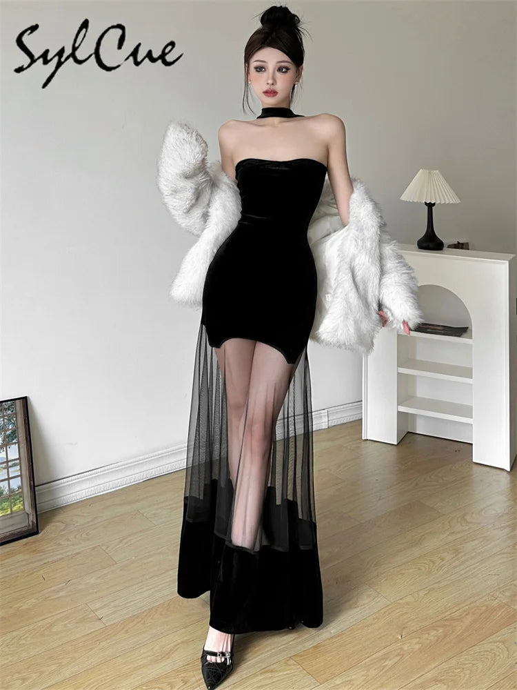 Black Halter Tulle Dress For Party Evening Wear Gown