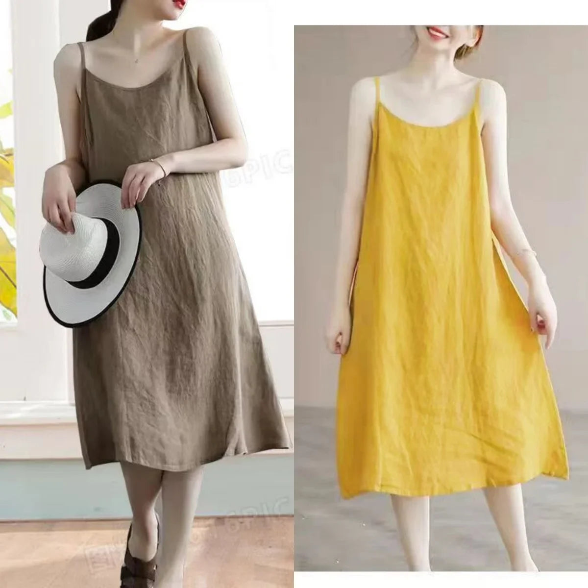 Cotton Linen Beach Dress Women Sleeveless A Line Summer