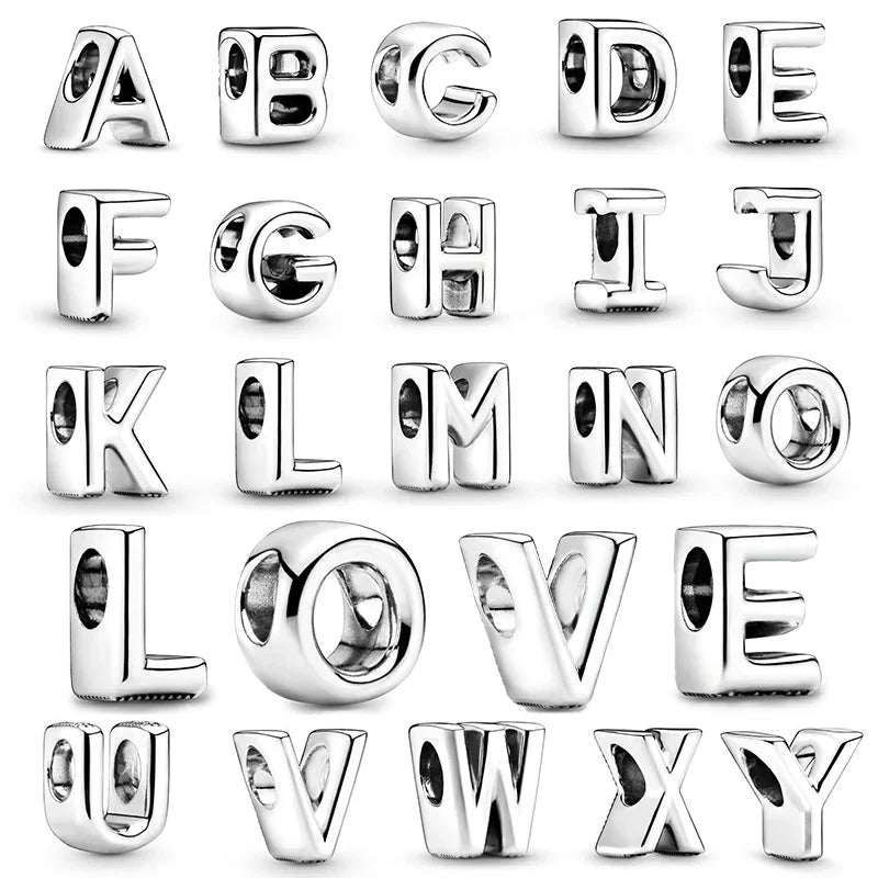 Silver 925 Alphabet Charm Beads A-Z for DIY Jewelry and Bracelet Making Gifts for Women
