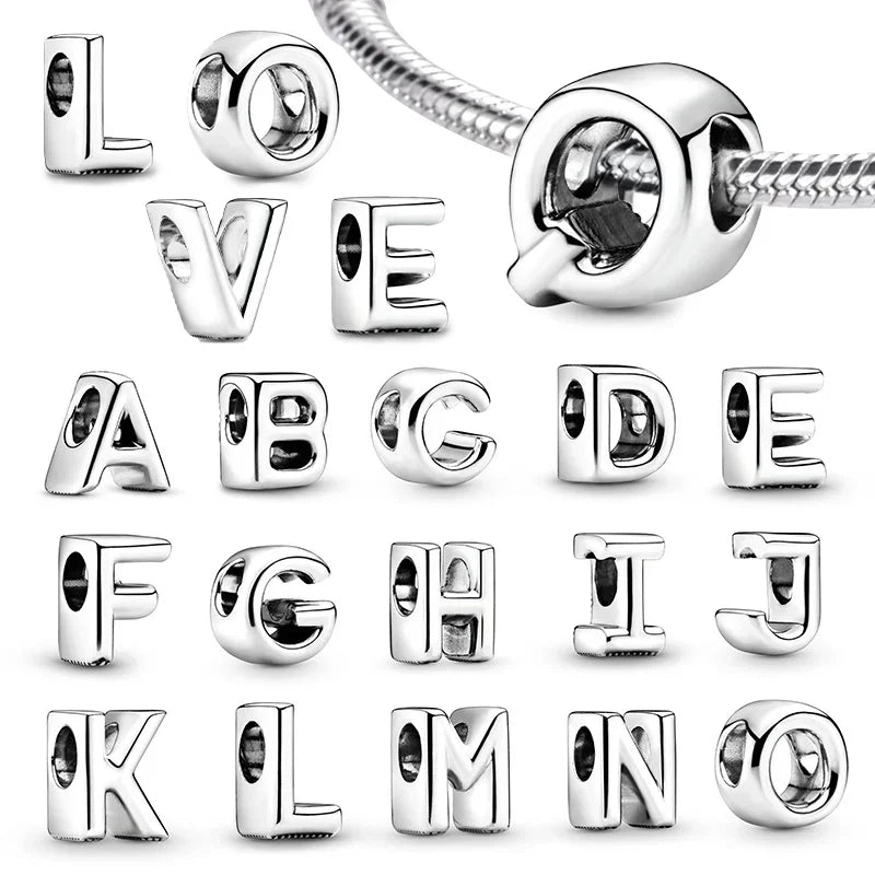 Silver 925 Alphabet Charm Beads A-Z for DIY Jewelry and Bracelet Making Gifts for Women