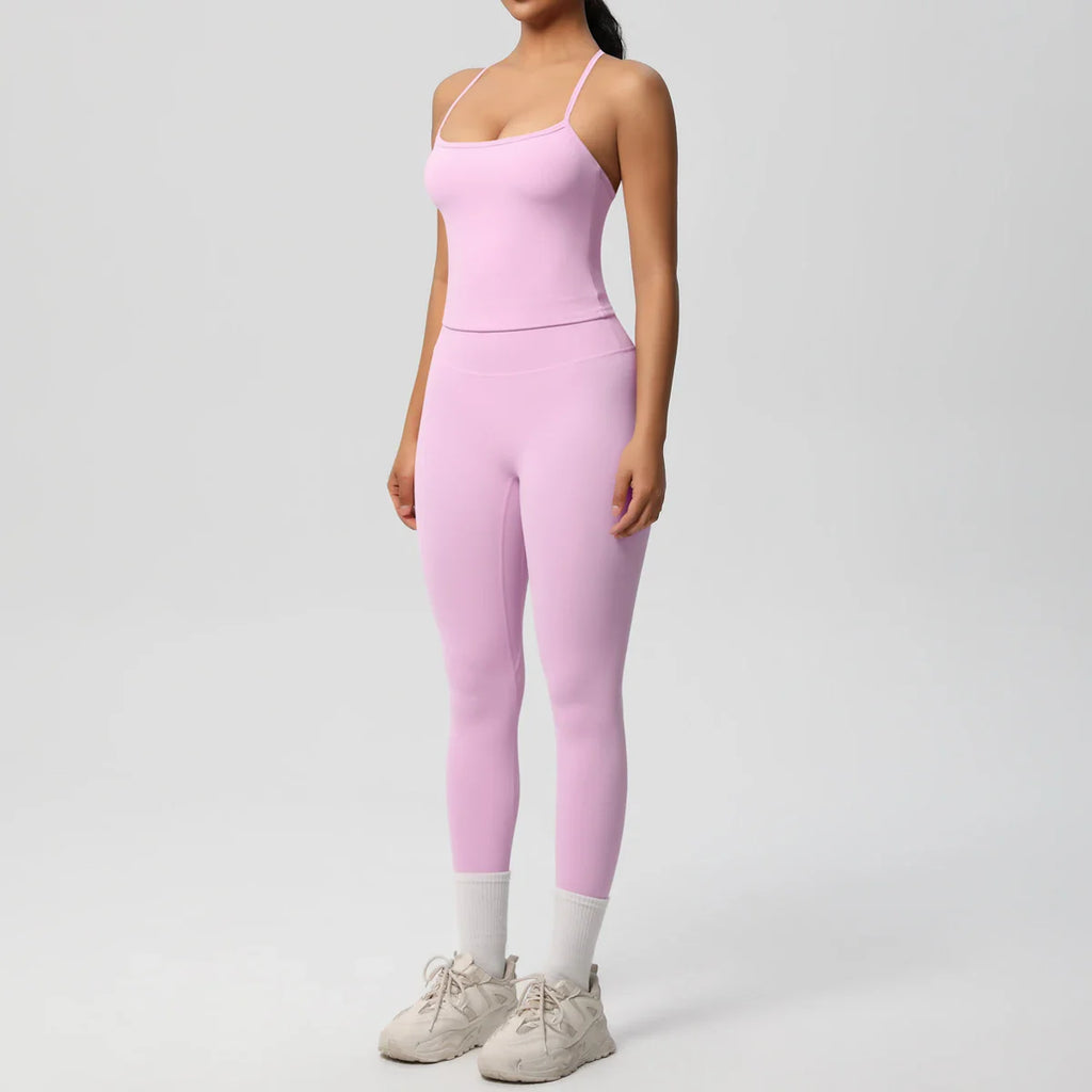 2PCS Nude Feeling Yoga Set for Women Push Up Sport Bra and High Waist Leggings Fitness Running Workout Tracksuit Activewear