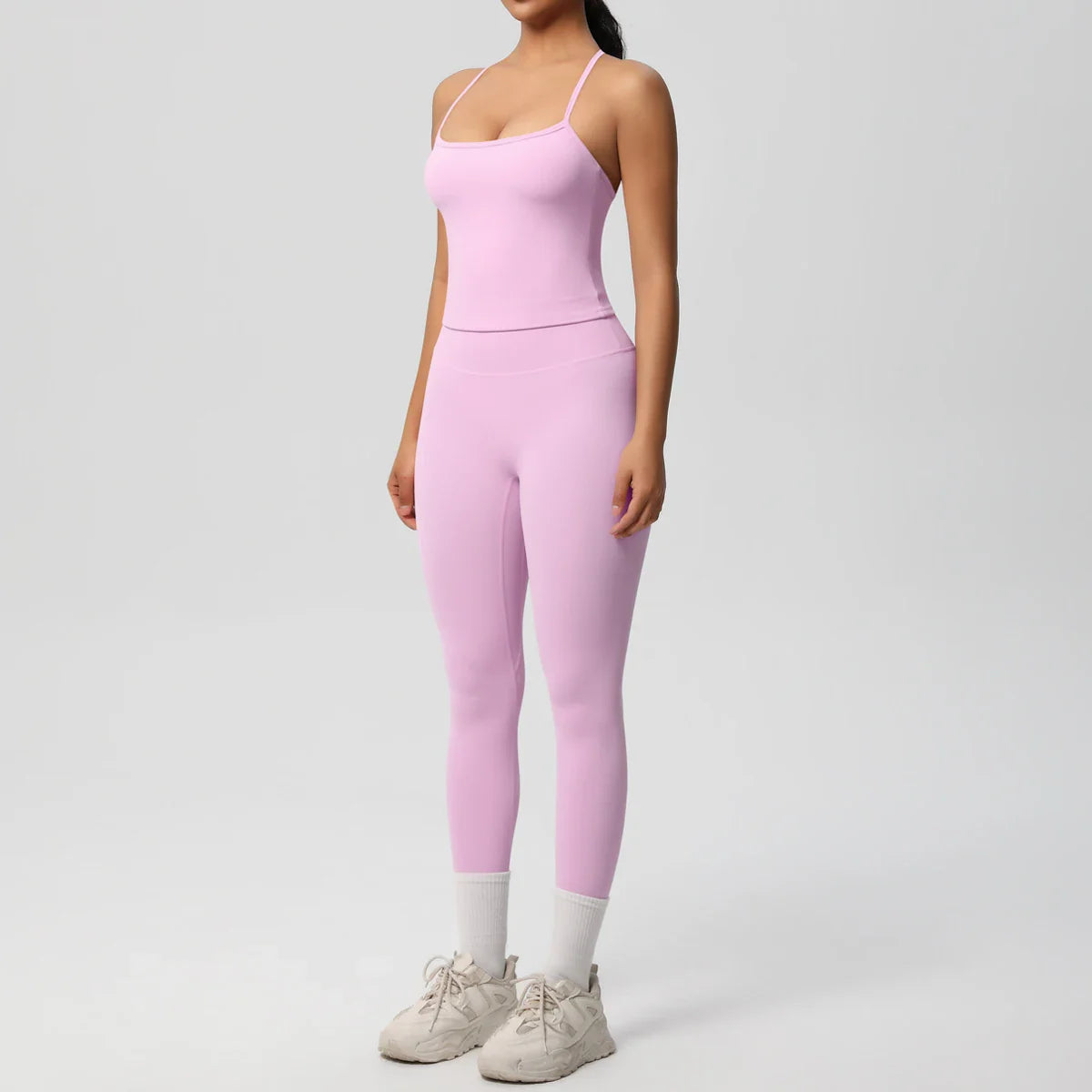 2PCS Nude Feeling Women's Yoga Set with Sports Bra and Leggings for Gym Fitness and Running