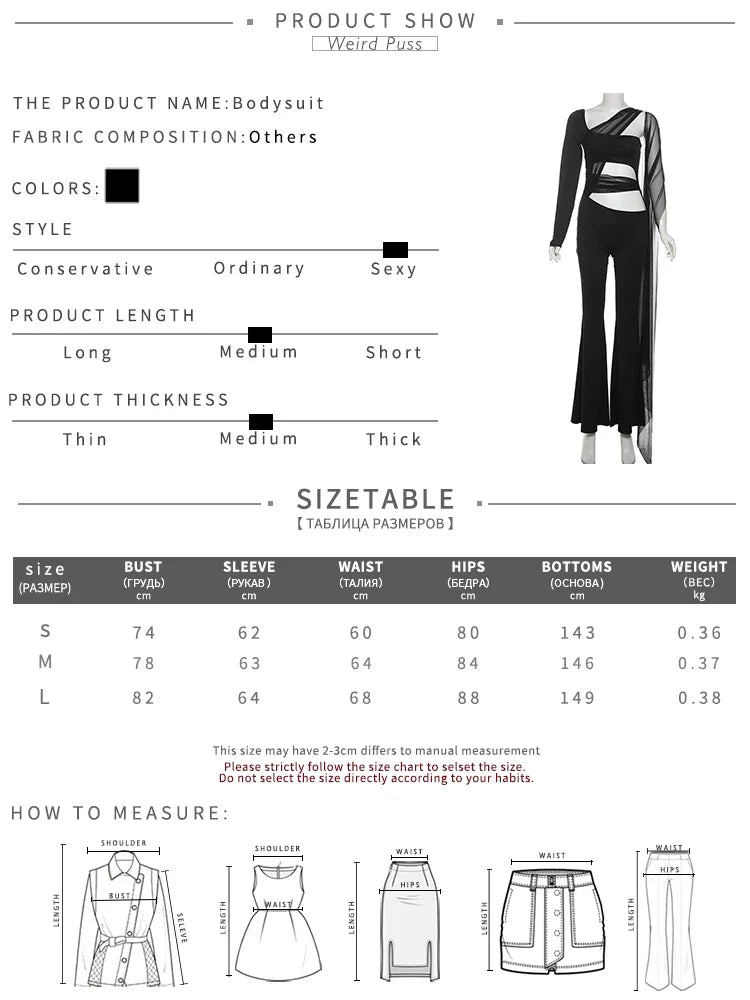 Sexy Hollow Mesh Jumpsuit for Women with Cross Bandage Ribbon, Single Shoulder Design, Full Sleeve Stretch Fit, Midnight Clubwear Overalls
