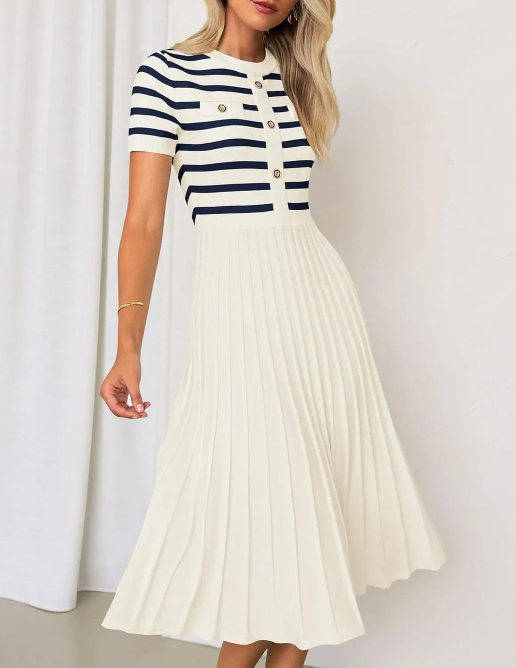Ice Silk Knitted Striped Summer Dress For Women Loose Fit