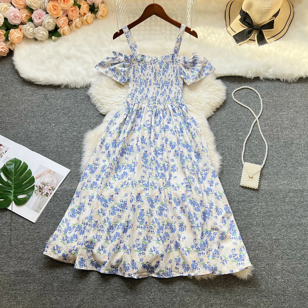 Floral Print Off Shoulder Summer Beach Dress For Women