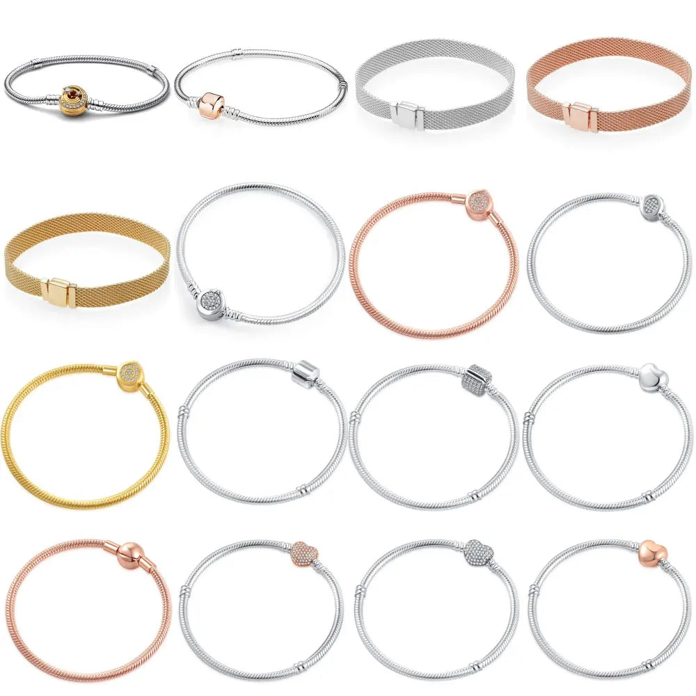 Heart-Shaped Buckle Crown Moon Stars Bracelet with Bead Pendant for DIY Women Jewelry