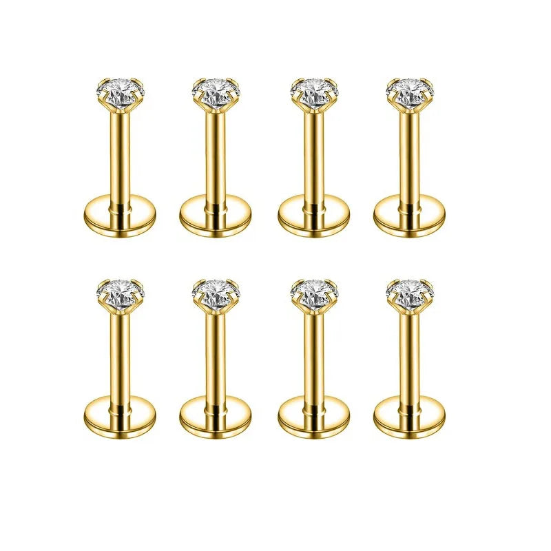 10Pcs 16G Stainless Steel Labret Lip Studs Set with CZ Crystal for Ear Cartilage and Tragus Piercings