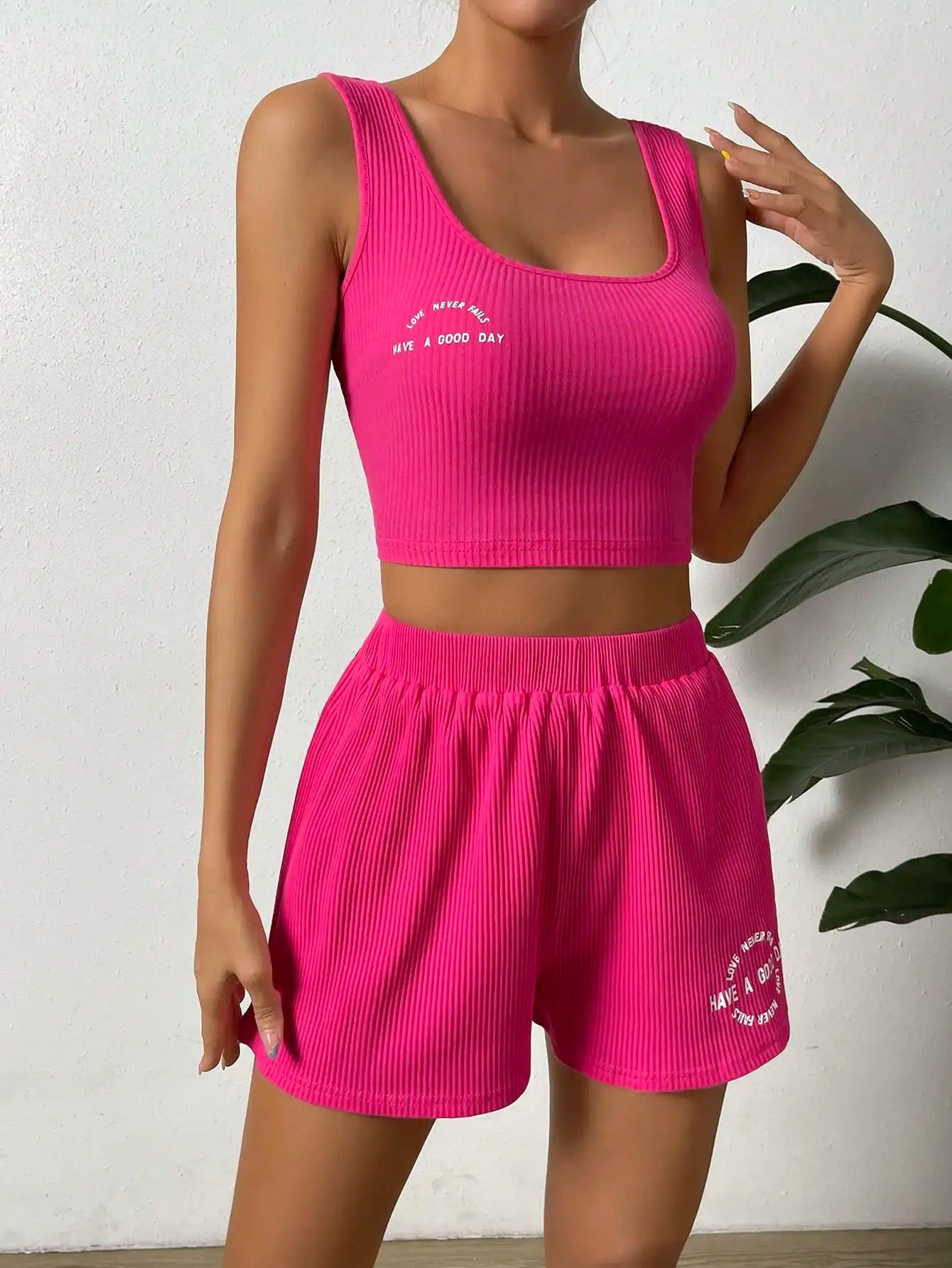Elegant Fashion Women Two Piece Set Square Collar Halter Belt Knit Ribbed No Loop Casual Shorts Matching Outfit