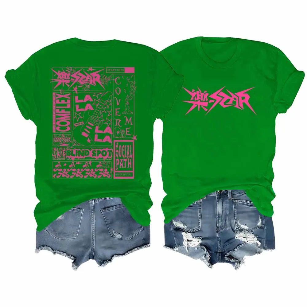 Stray Kids Kpop T-Shirt Rock Star Short Sleeve Cotton Tee with Streetwear Design