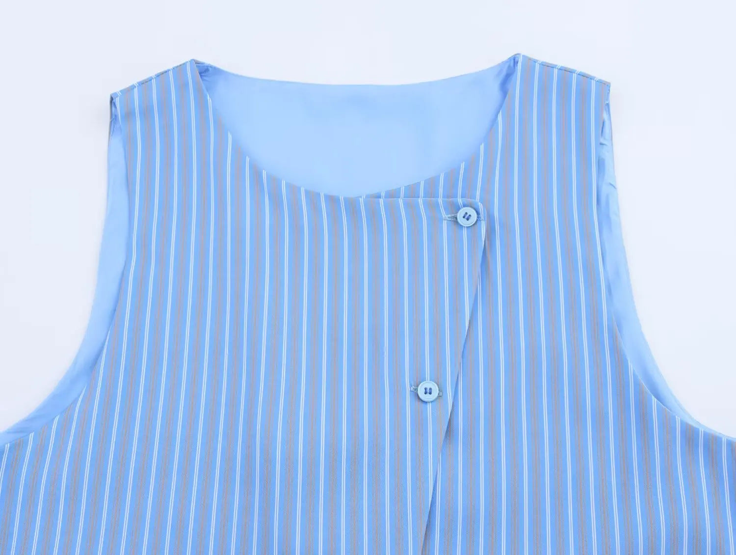 Asymmetric Striped Vest Pants Suit for Women with Round Neck Sleeveless Top and Elastic Waist Pants, Casual Chic Outfit for Spring and Summer