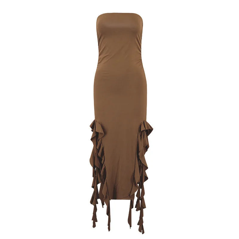 Strapless Tassel Maxi Dress For Women Party Clubwear