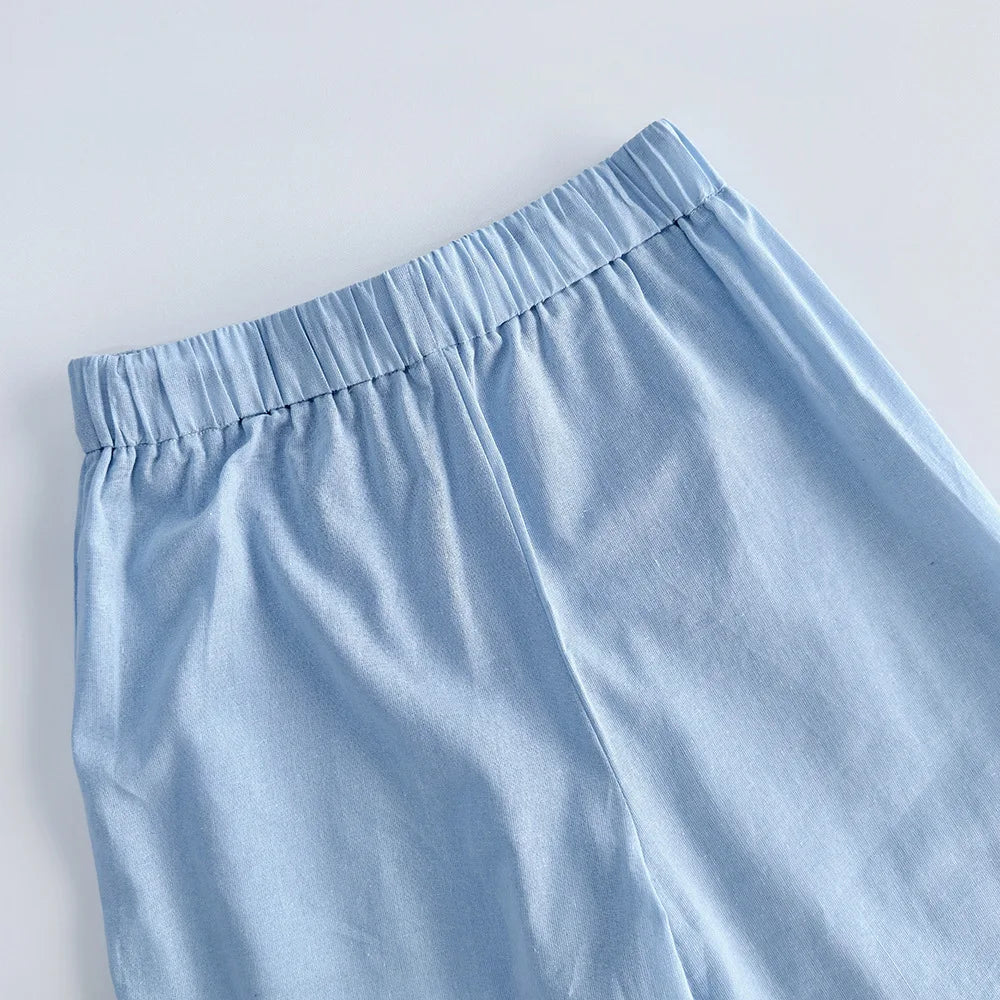 Elegant Solid Two-Piece Women's Fashion Set Featuring Sexy V-Neck Short Sleeve Button Vest and Wide Leg Pants Casual Streetwear Ensemble