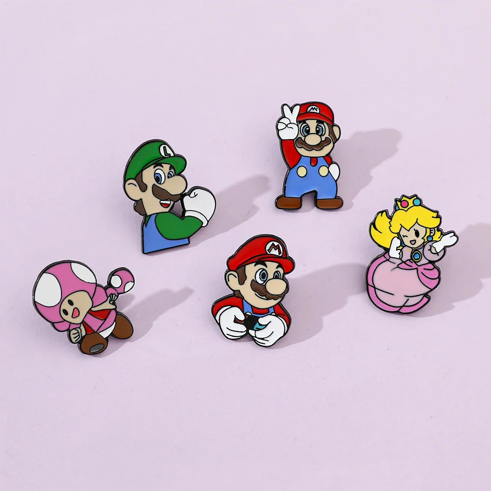 5 Pcs Super Mario Metal Brooch Set Enamel Lapel Pins for Backpack and Clothing Accessories