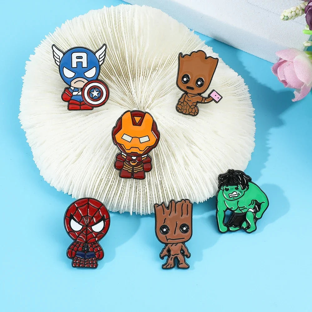6 Pcs Creative Spider Man and Hulk Enamel Pins Set Unique Metal Badges for Backpacks and Clothing Jewelry