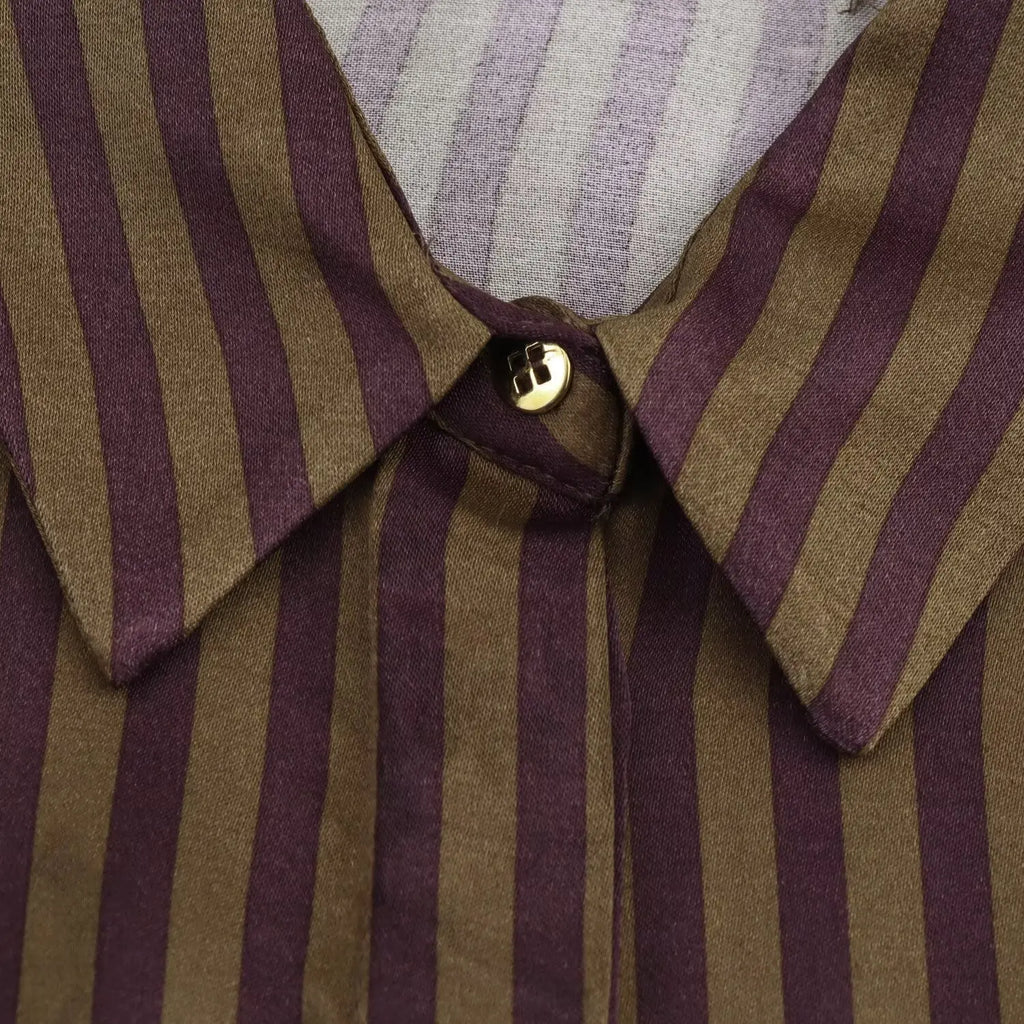 Women's Striped Long Sleeve Shirt with Collar and Striped Casual Pants for Spring Fashion