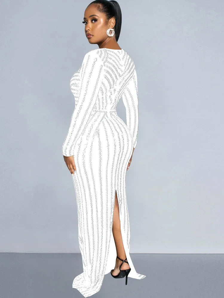 Red Rhinestone Evening Gown Long One Piece Dress Glam Party