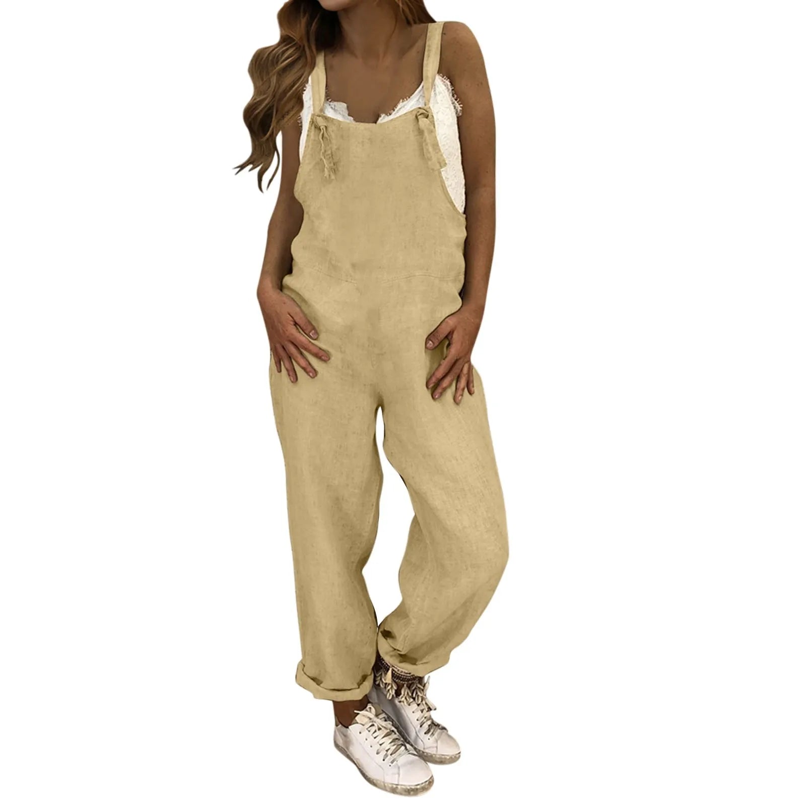 Women Plus Size Casual Loose Overalls Jumpsuit Solid Color Baggy Dungarees Romper Retro Fashion Trend Classic All-Match Comfortable Playsuit