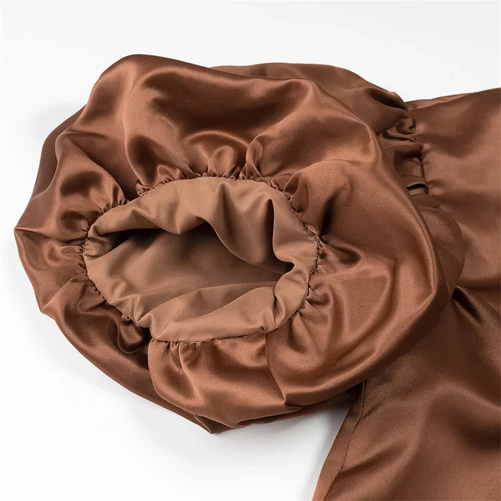 Women's Casual Bubble Sleeve Shirt with Round Neck and Button Detail Lightweight Summer Top