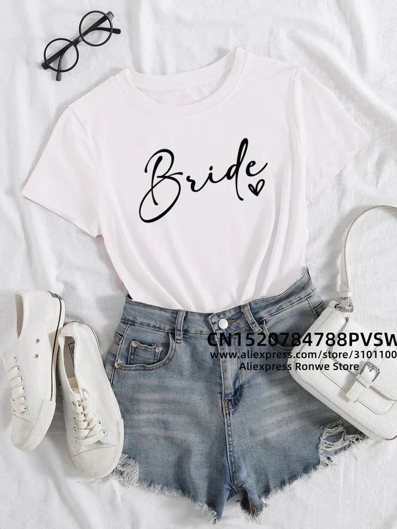 Team Bride Heart Hen Party T-Shirt for Women Wedding Group Tee in Black Pink and White