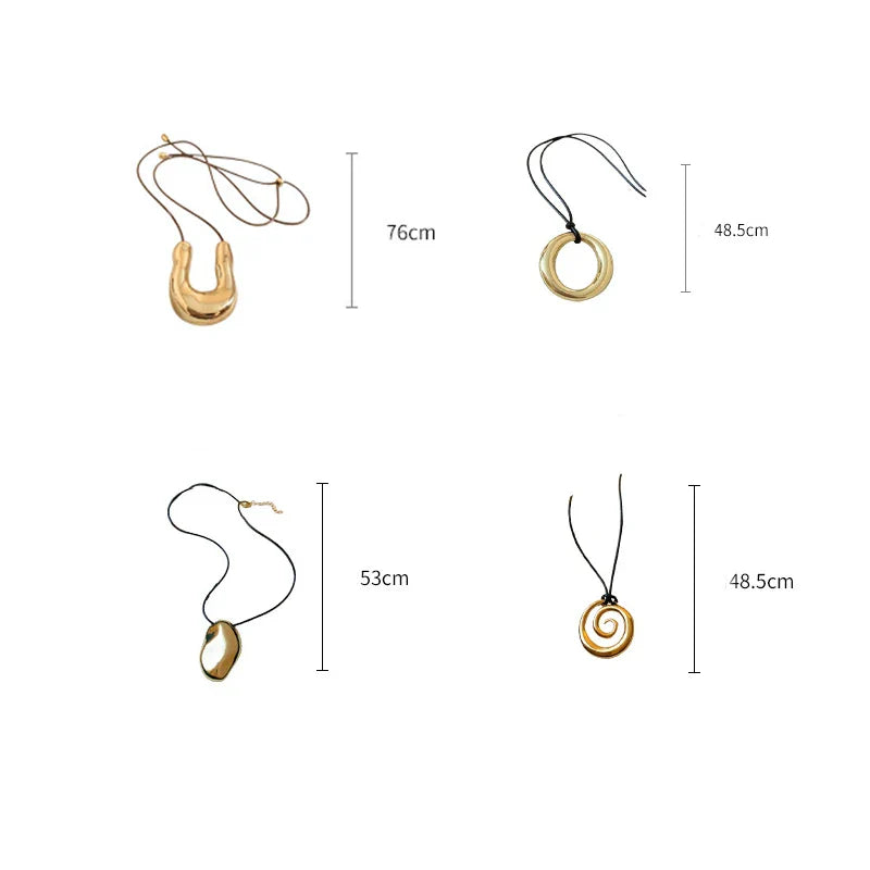 Punk Large U-Shape Geometric Pendant Necklace for Men and Women Adjustable Leather Rope Sweater Chain Jewelry