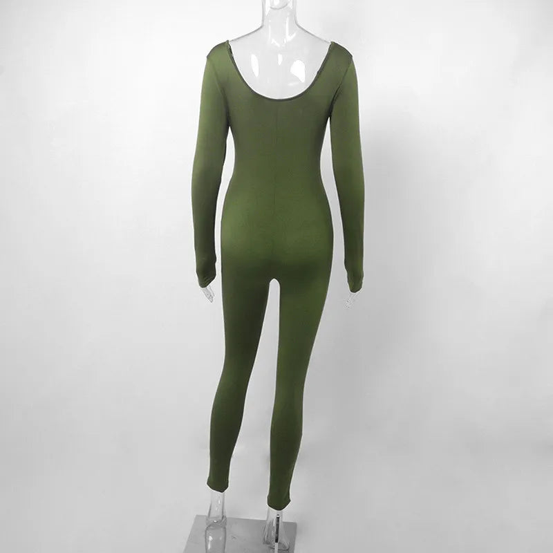 Women's Black Long Sleeve Bodycon Jumpsuit Slim Fit Sexy Solid Romper Casual Sporty Skinny Streetwear for Autumn Winter