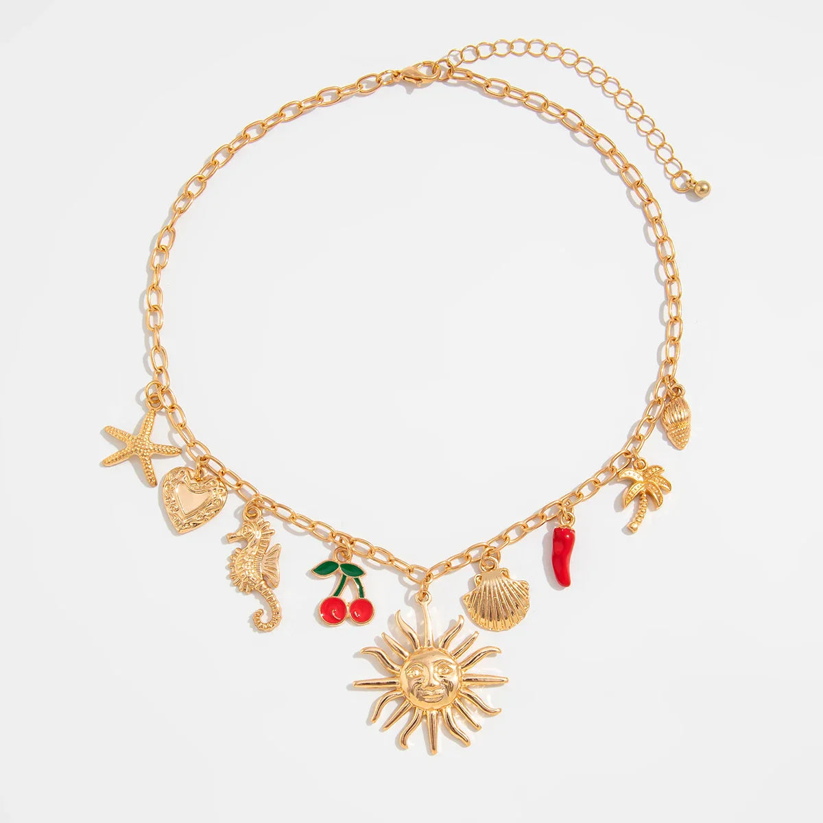 Sun Starfish Scallop Pendant Necklace for Women Vintage Beach Jewelry Gift