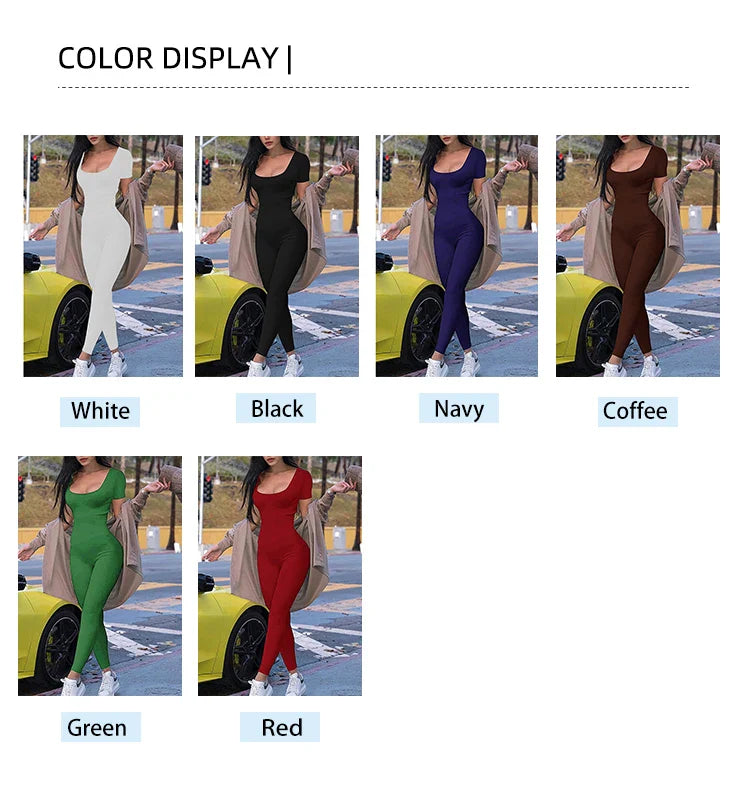 Women's Short Sleeve Skinny Bodycon Romper Jumpsuit Solid Color Casual Fitness Streetwear Overalls