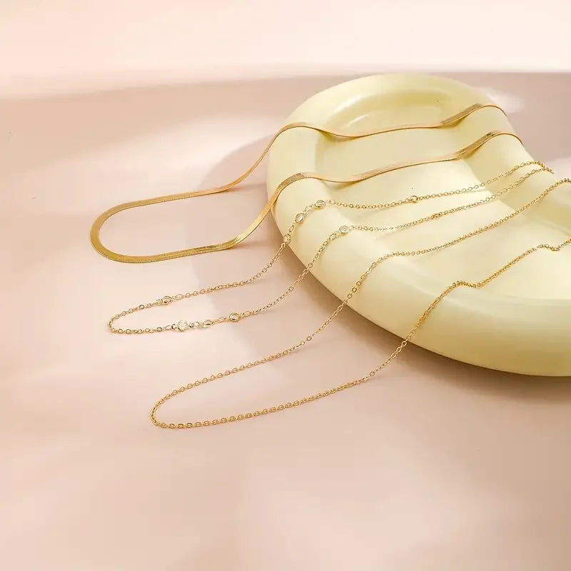 3 Pcs Set Boho Crystal Chain Belly Waist Jewelry for Women Gold Color Flat Snake Chain Bikini Body Accessories