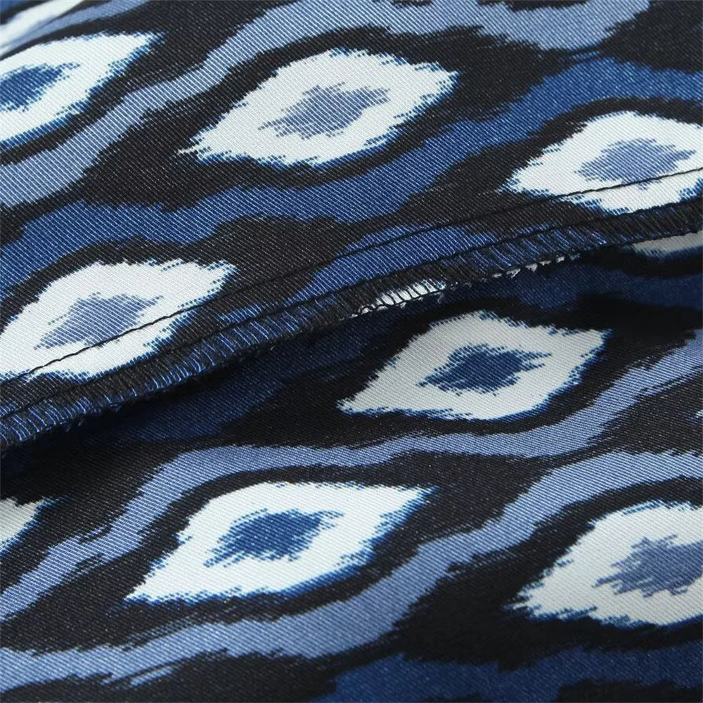 Women's Geometric Pattern Printed Shirt and Pants Set with Long Sleeve Top and Stylish Trousers