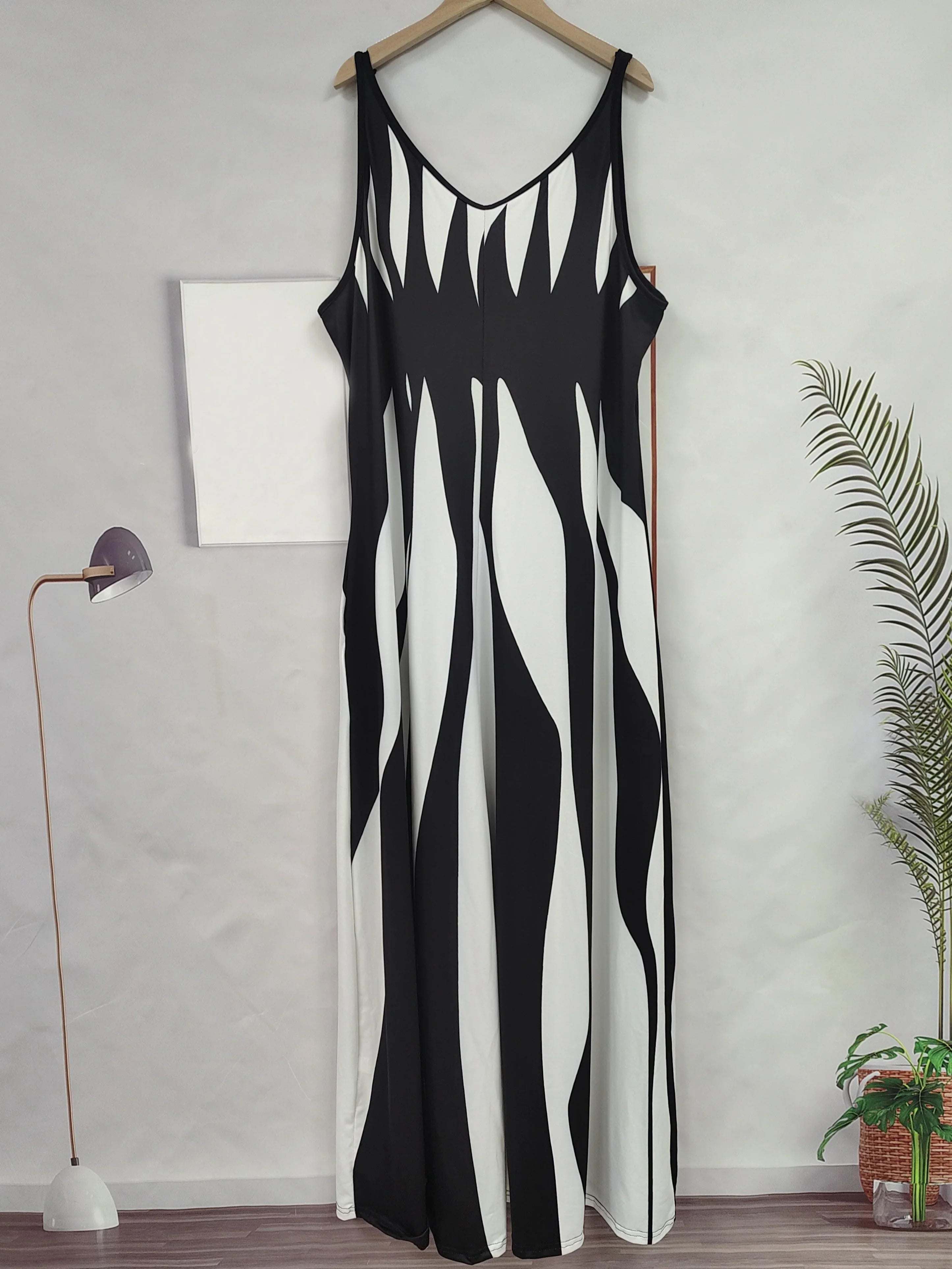 Plus Size Printed V Neck Maxi Dress For Spring Summer