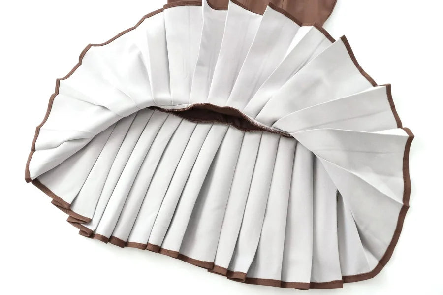 3D Cutout Mini Dress Pleated Skirt Brown Sleeveless