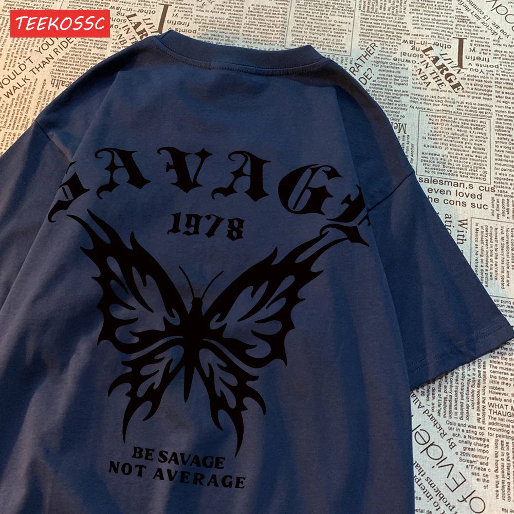 Casual Cotton Summer T-Shirts for Women with Butterfly Print and Oversized Fit in Various Colors