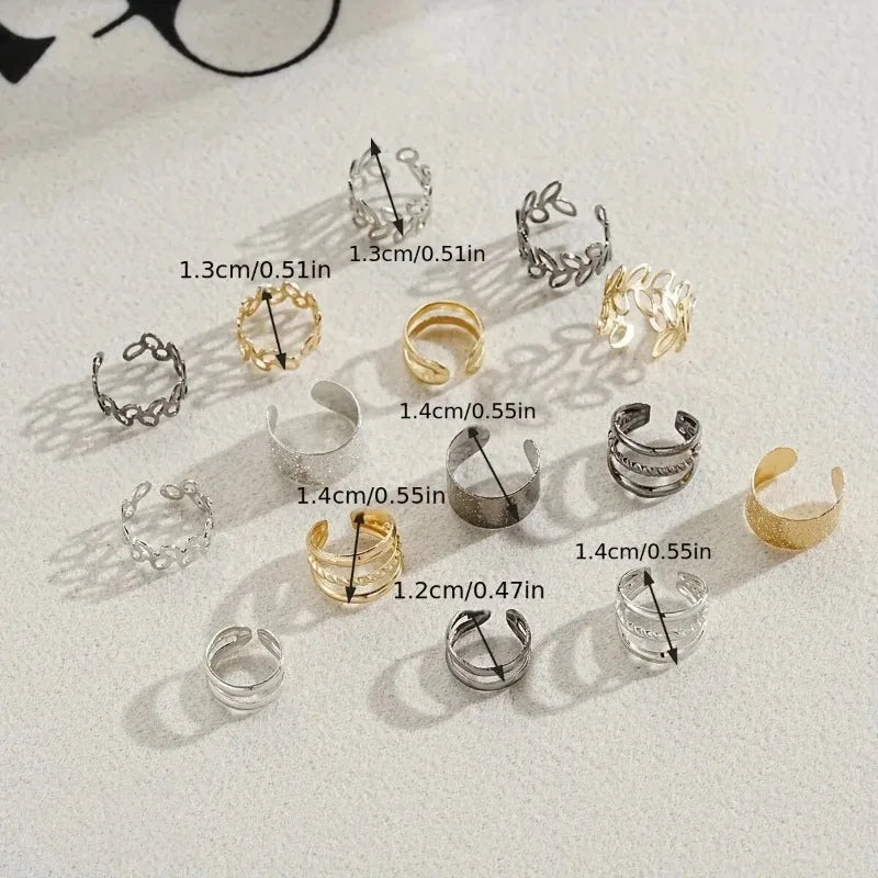 Hollow Leaf Design Clip On Earrings Set of 5 or 15 Zinc Alloy Jewelry for Women