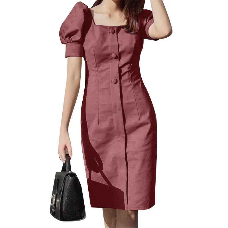 Puff Sleeve Square Collar Sheath Dress For Women Summer