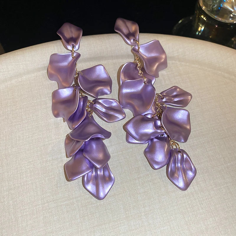 Stylish Multicolored Flower Earrings for Women Delicate Petal Tassel Stud Earrings Perfect for Everyday and Party Accessories