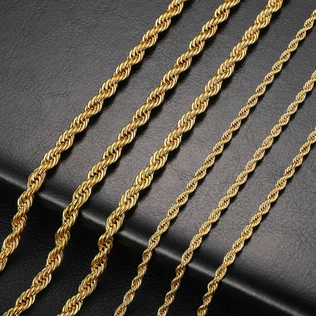Gold Color Twisted Rope Chain Necklace Stainless Steel Waterproof Choker for Men and Women Fashion Jewelry